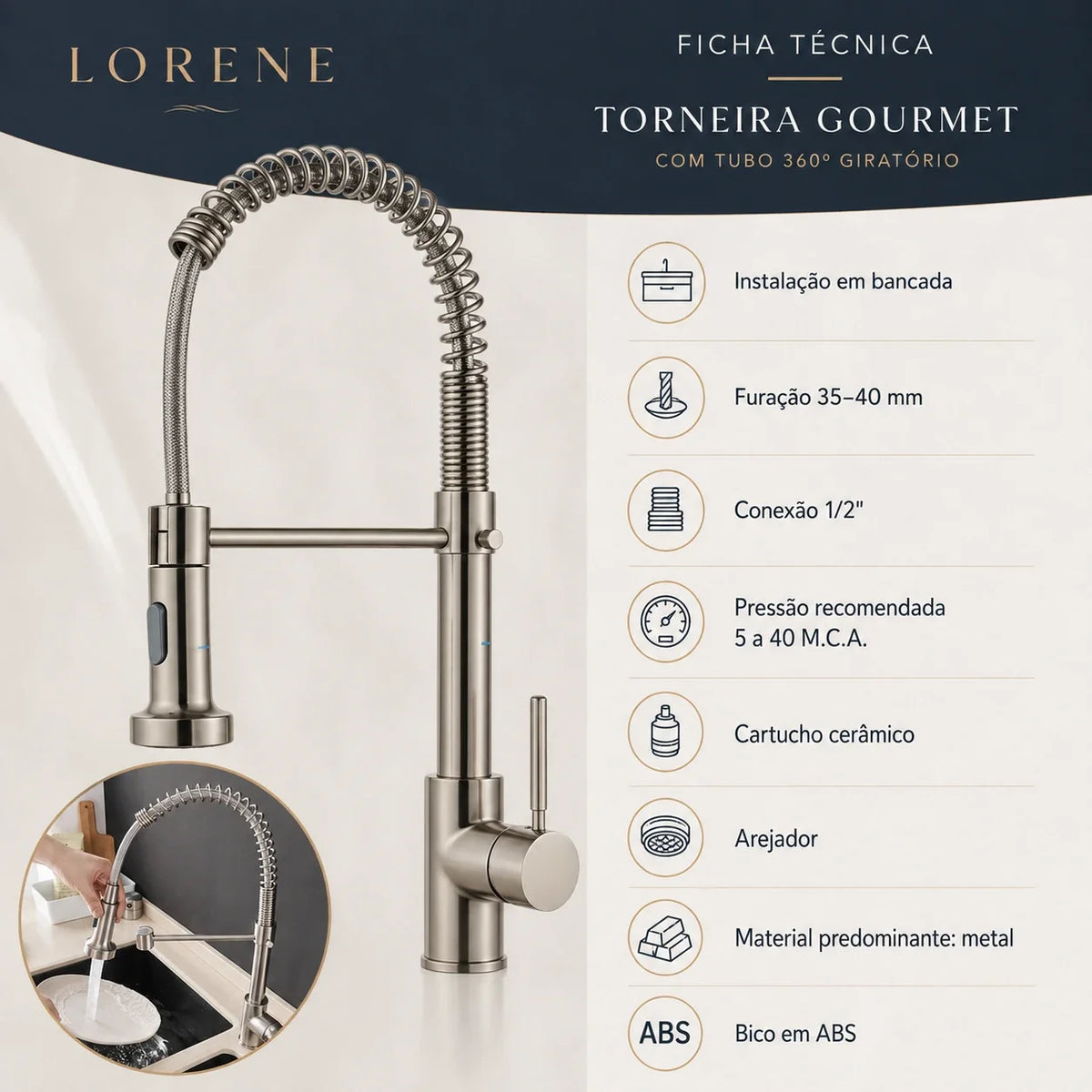 Torneira Gourmet Vienne Monocomando com Ducha Móvel
