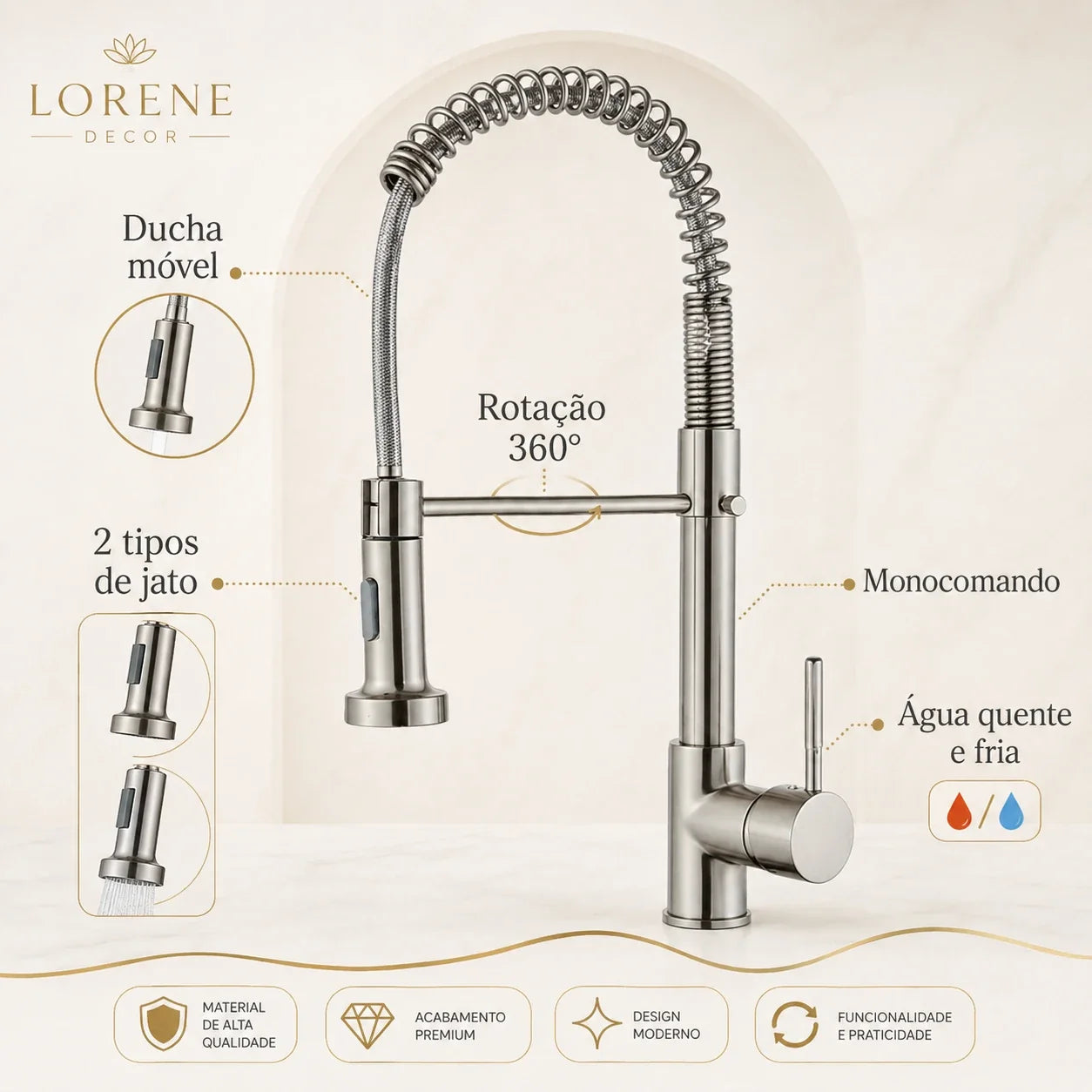 Torneira Gourmet Vienne Monocomando com Ducha Móvel