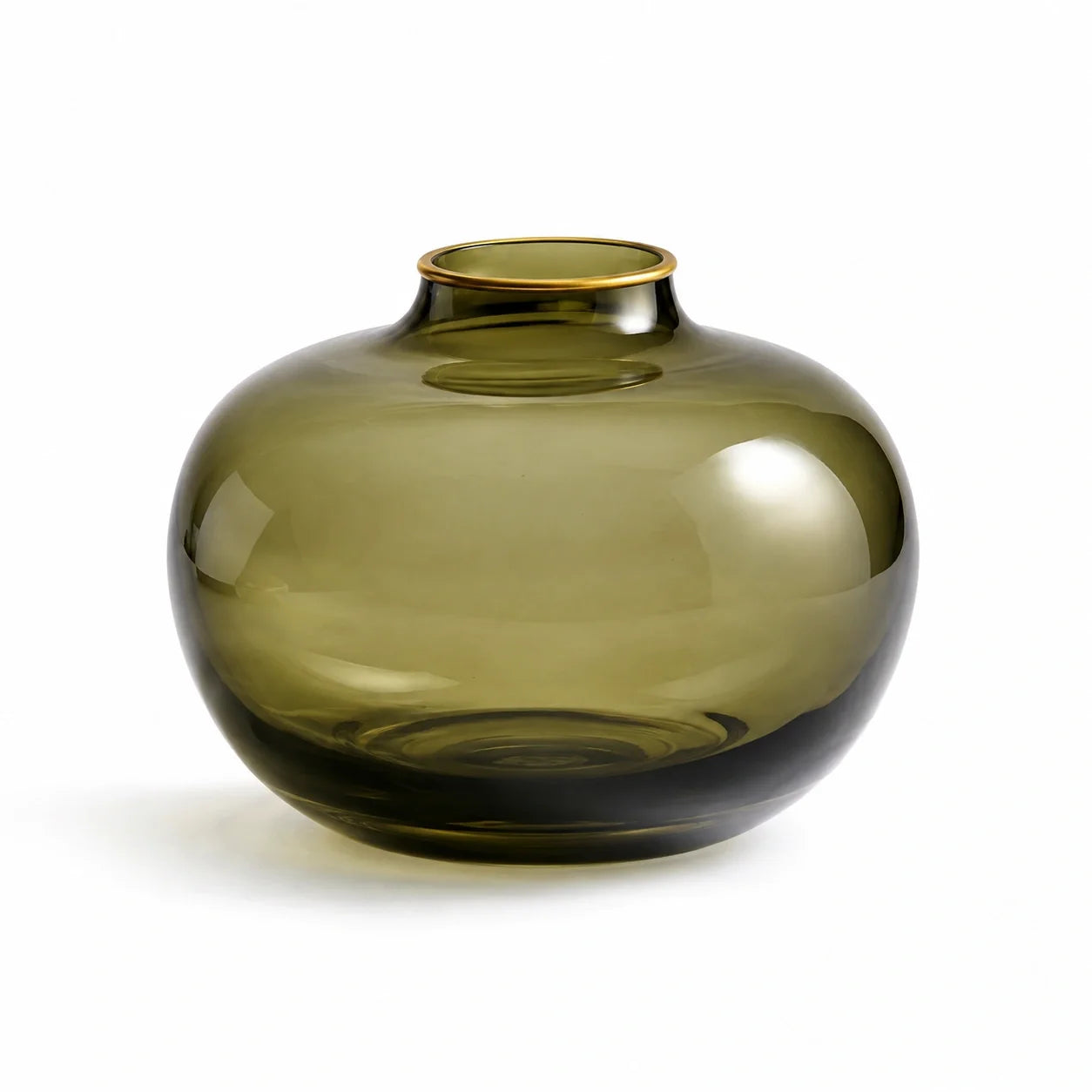 Vaso Aurore em Vidro Soprado Verde Oliva e Ouro