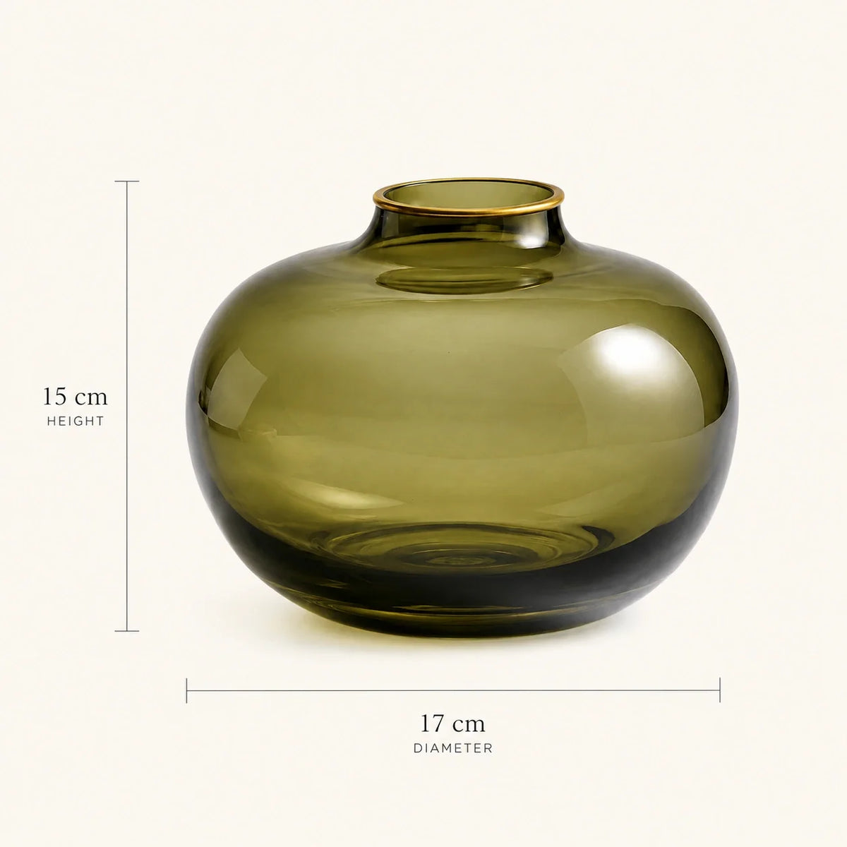 Vaso Aurore em Vidro Soprado Verde Oliva e Ouro