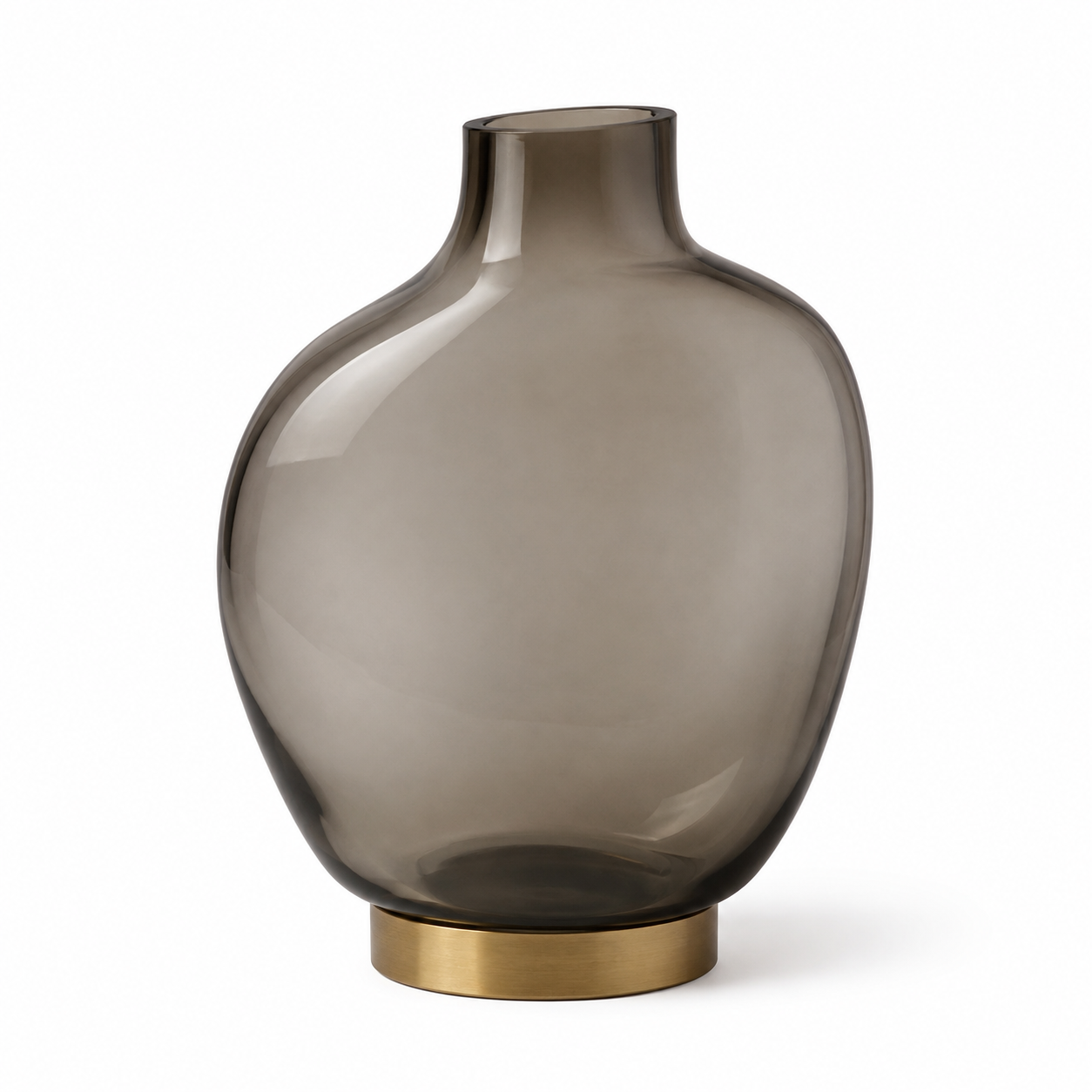 Vaso Sienne em Vidro Fumê com Base em Latão